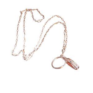 Rose Gold Tone Chain Link Necklace Badge Name Tag Holder Lobster Clasp Adj 33"